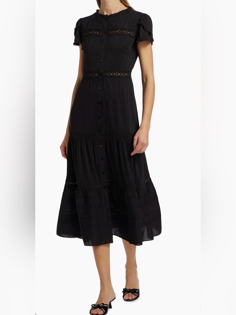 Reformation Zebrina Black Button-Front Midi Dress
